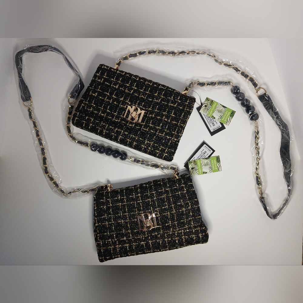 Badgley Mischka Bouclé Tweed Shoulder  Bags Black and Gold X2
